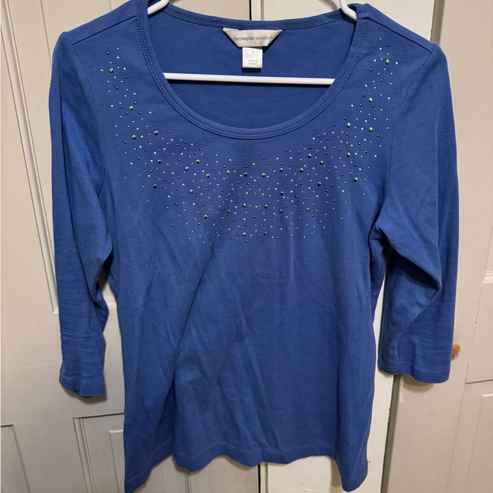 Christopher And Banks Rhinestone 3/4 Sleeve Top